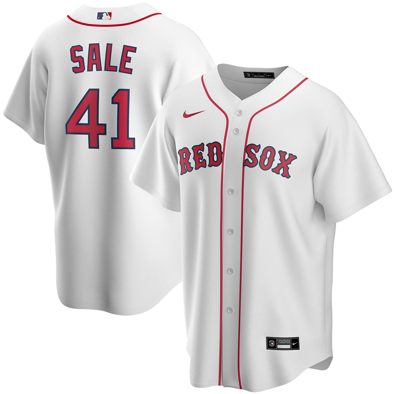 2020 MLB Men Boston Red 41 Chris Sale Nike White Home 2020 Replica Player Jersey 1